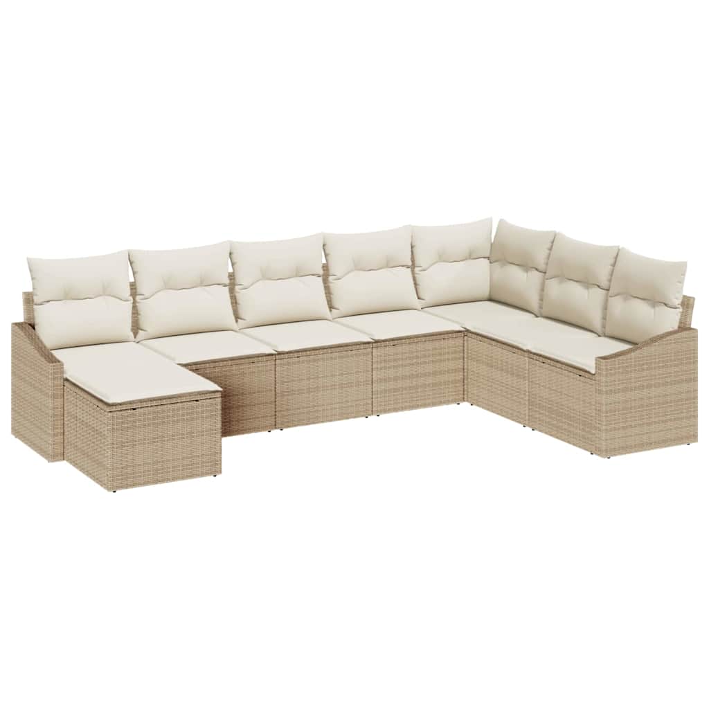 Gartensofa-set mit Kissen 8 pcs Beige und Creme Poly-Rattan