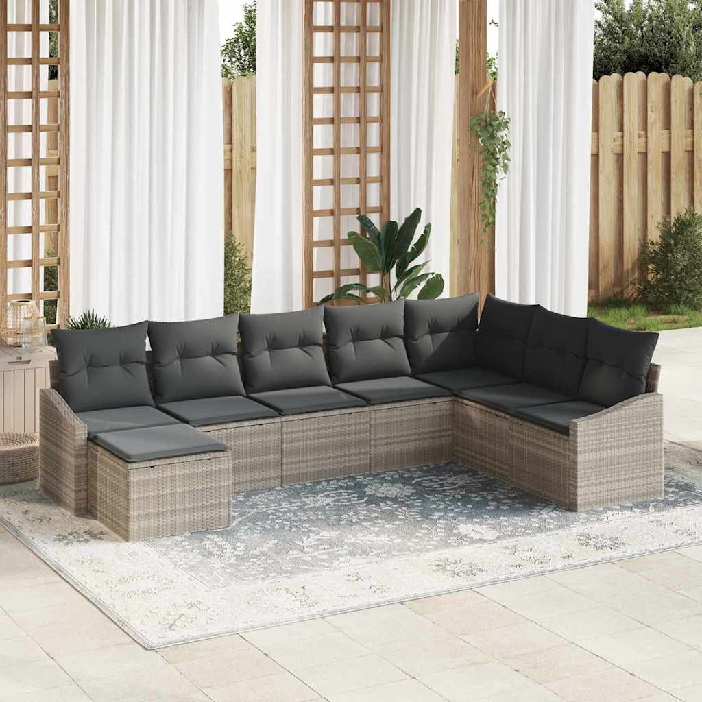 Gartensofa-set mit Kissen 8 pcs Hellgrau Poly-Rattan