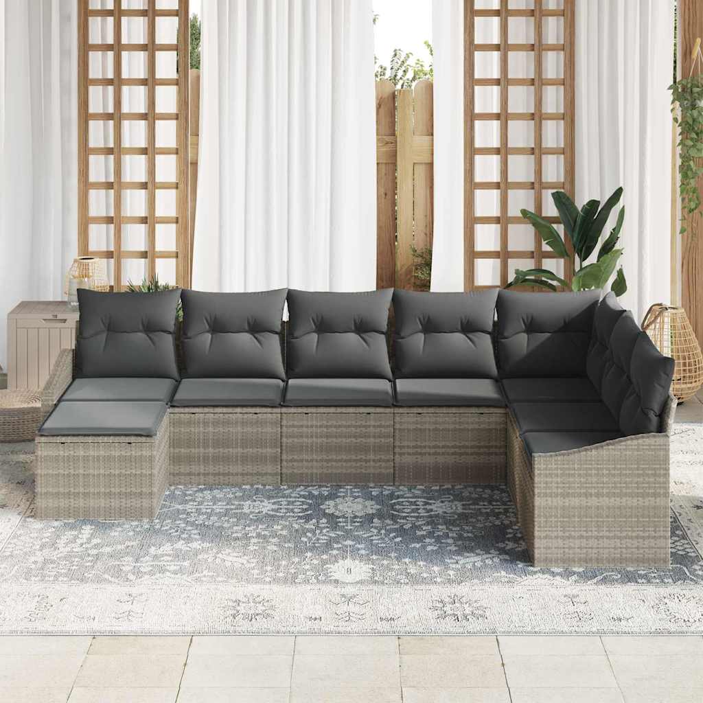 Gartensofa-set mit Kissen 8 pcs Hellgrau Poly-Rattan