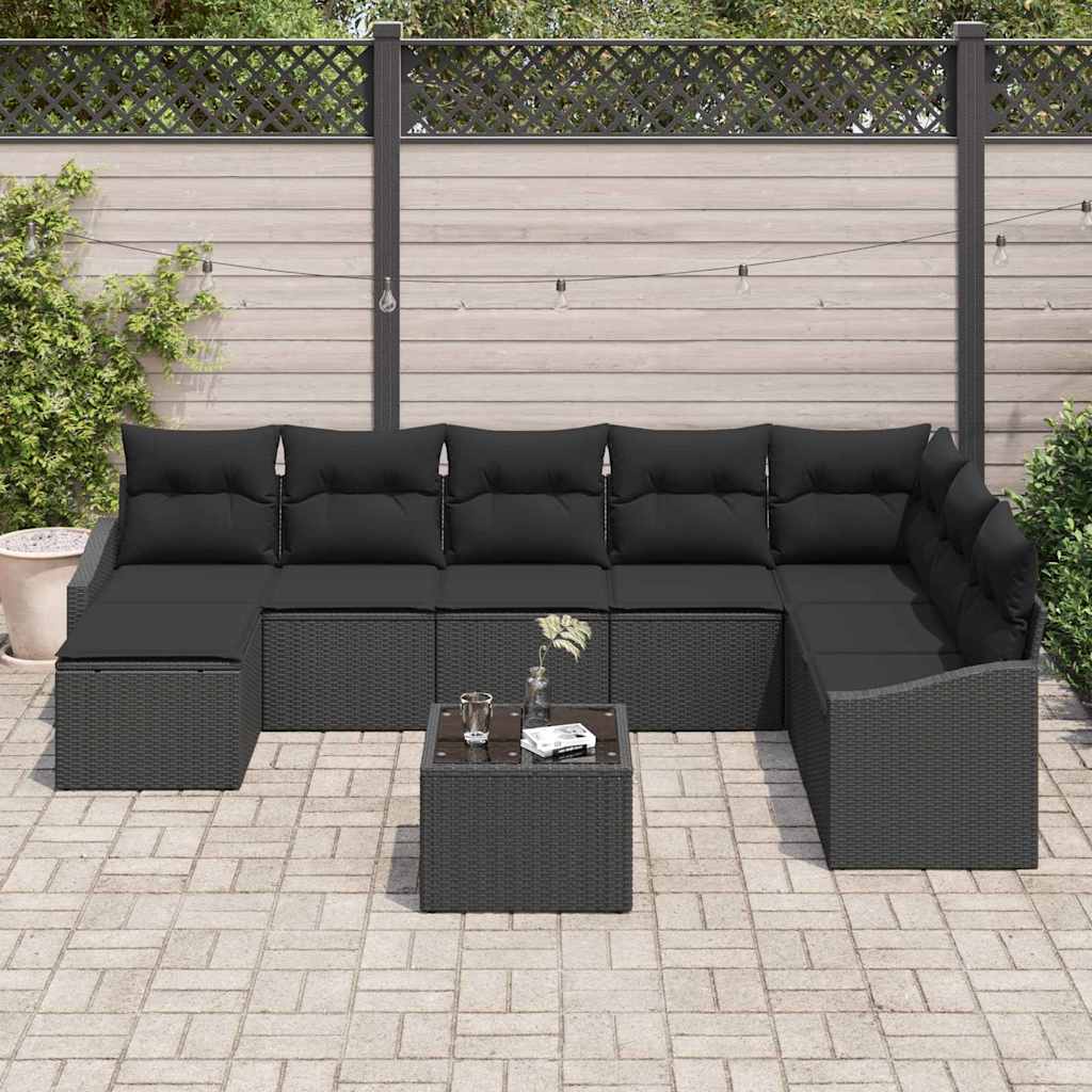 Gartensofa-set mit Kissen 8 pcs Schwarz Poly-Rattan