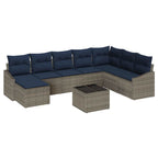 Gartensofa-set mit Kissen 8 pcs Grau und Marineblau Poly-Rattan