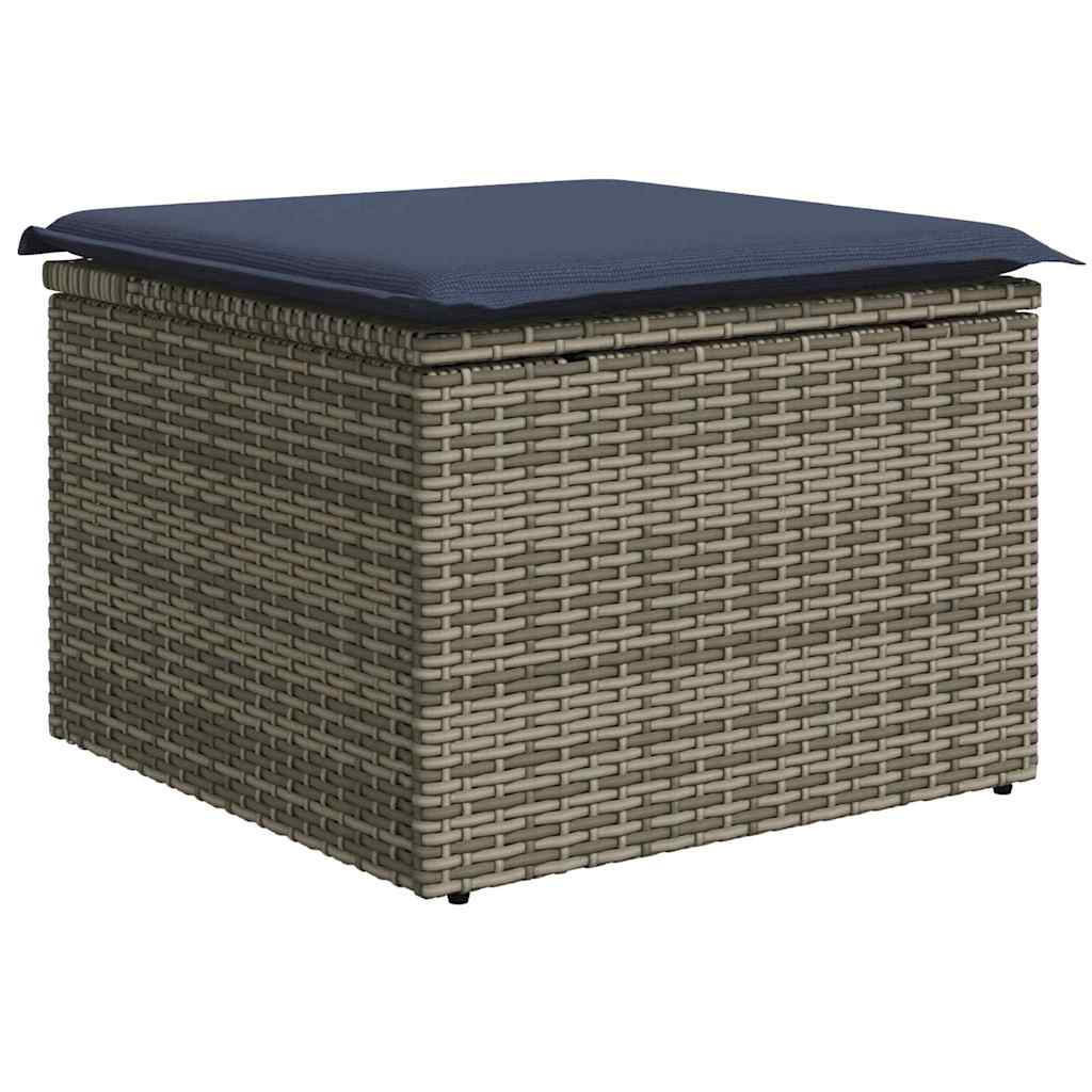 Gartensofa-set mit Kissen 8 pcs Grau und Marineblau Poly-Rattan