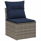 Gartensofa-set mit Kissen 8 pcs Grau und Marineblau Poly-Rattan