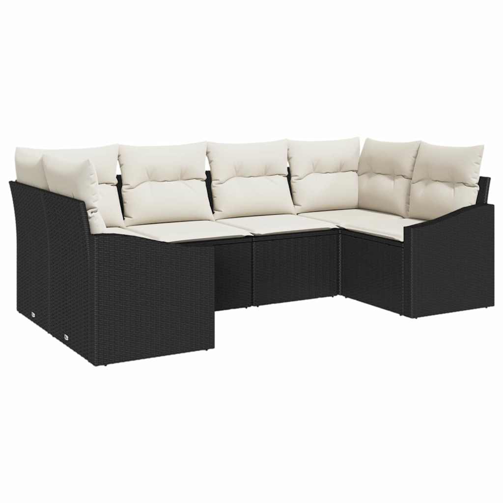 Gartensofa-set mit Speicher 6 pcs Schwarz und Creme Poly-Rattan