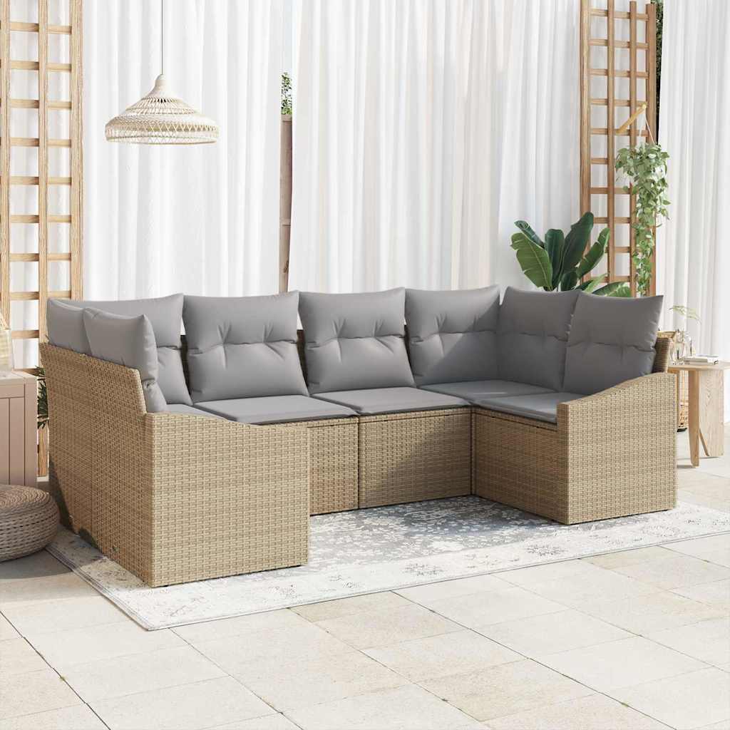 Gartensofa-set 6 pcs Beige und Hellgrau Poly-Rattan