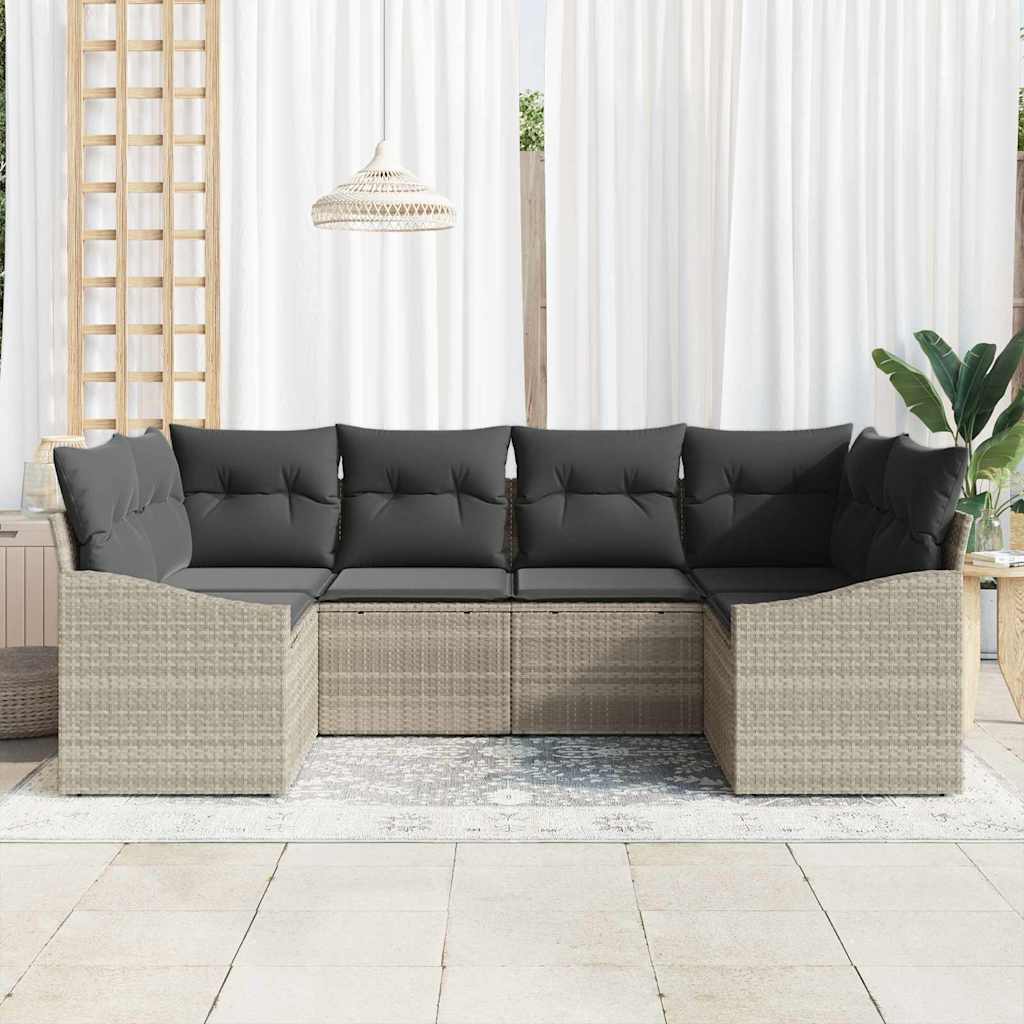 Gartensofa-set mit Speicher 6 pcs Hellgrau Poly-Rattan