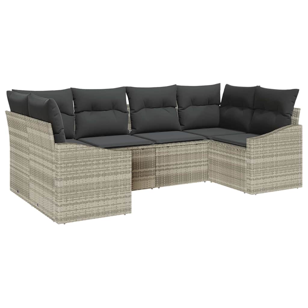 Gartensofa-set mit Speicher 6 pcs Hellgrau Poly-Rattan