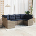 Gartensofa-set 6 pcs Grau und Marineblau Poly-Rattan