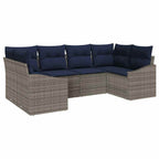 Gartensofa-set 6 pcs Grau und Marineblau Poly-Rattan