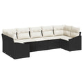 Gartensofa-set mit Speicher 7 pcs Schwarz und Creme Poly-Rattan