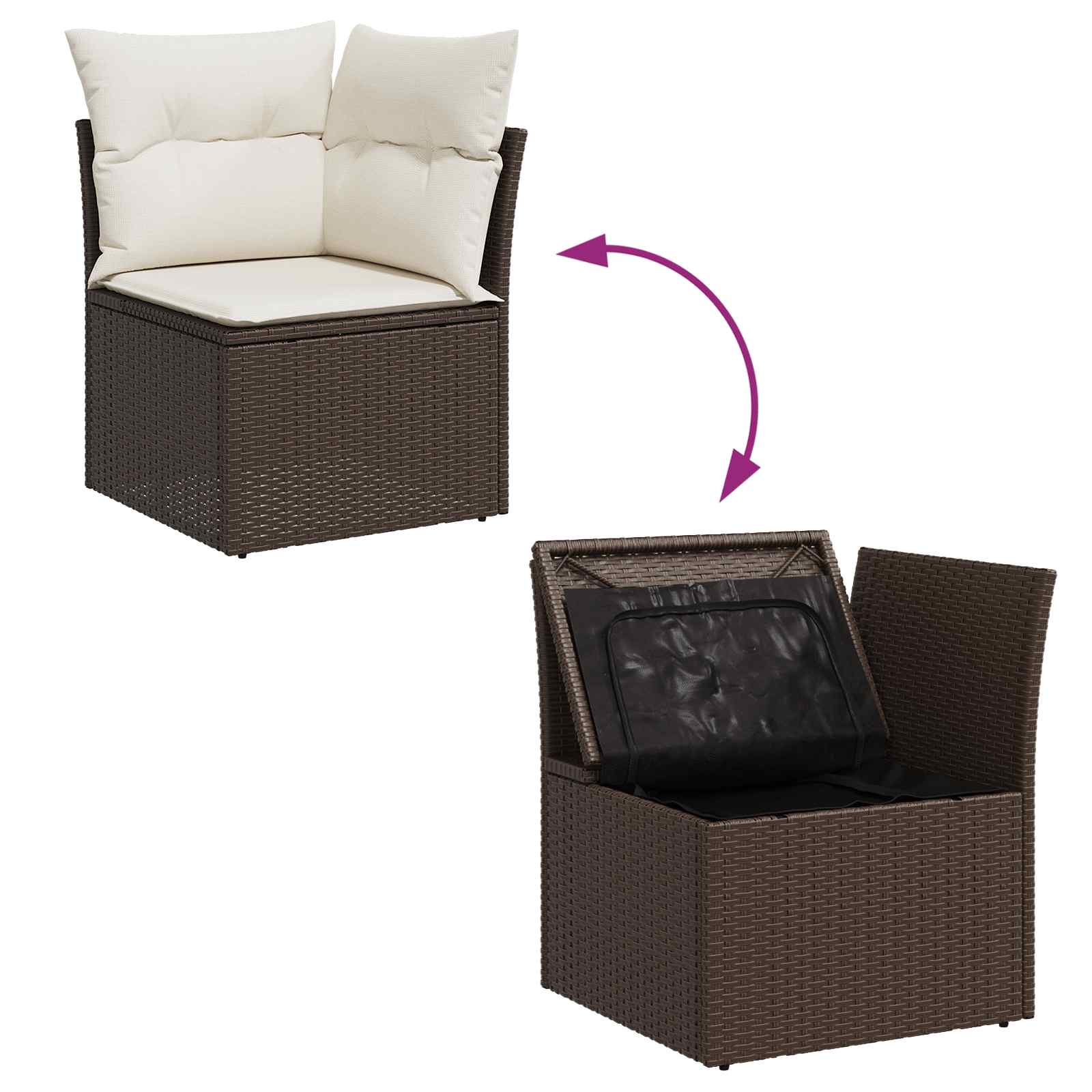 Gartensofa-set mit Speicher 7 pcs Braun und Creme Poly-Rattan