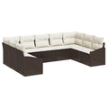 Gartensofa-set mit Speicher 9 pcs Braun und Creme Poly-Rattan