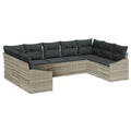 Gartensofa-set mit Speicher 9 pcs Hellgrau Poly-Rattan