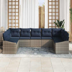 Gartensofa-set 9 pcs Grau und Marineblau Poly-Rattan