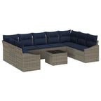 Gartensofa-set 10 pcs Grau und Marineblau Poly-Rattan