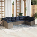 Gartensofa-set 10 pcs Grau und Marineblau Poly-Rattan