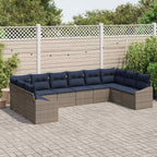 Gartensofa-set 10 pcs Grau und Marineblau Poly-Rattan