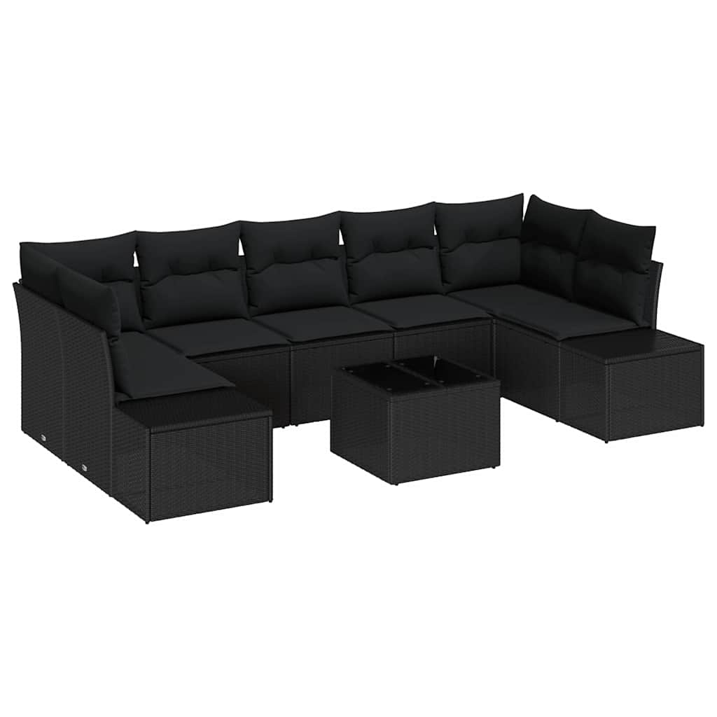 Gartensofa-set mit Kissen 8 pcs Schwarz Poly-Rattan