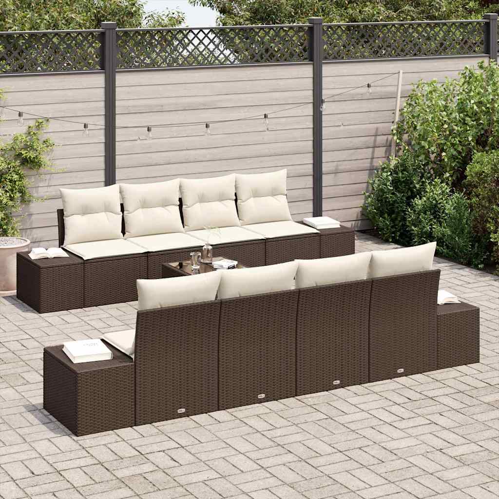 Garten-Sofa-Set mit Kissen 8 pcs Braun und Creme Poly-Rattan