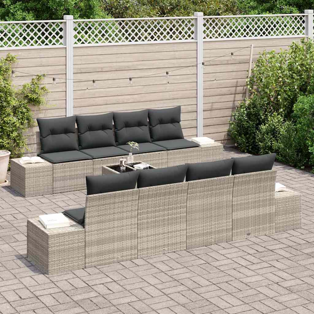 Garten-Sofa-Set 8 pcs Hellgrau und Dunkelgrau Poly-Rattan