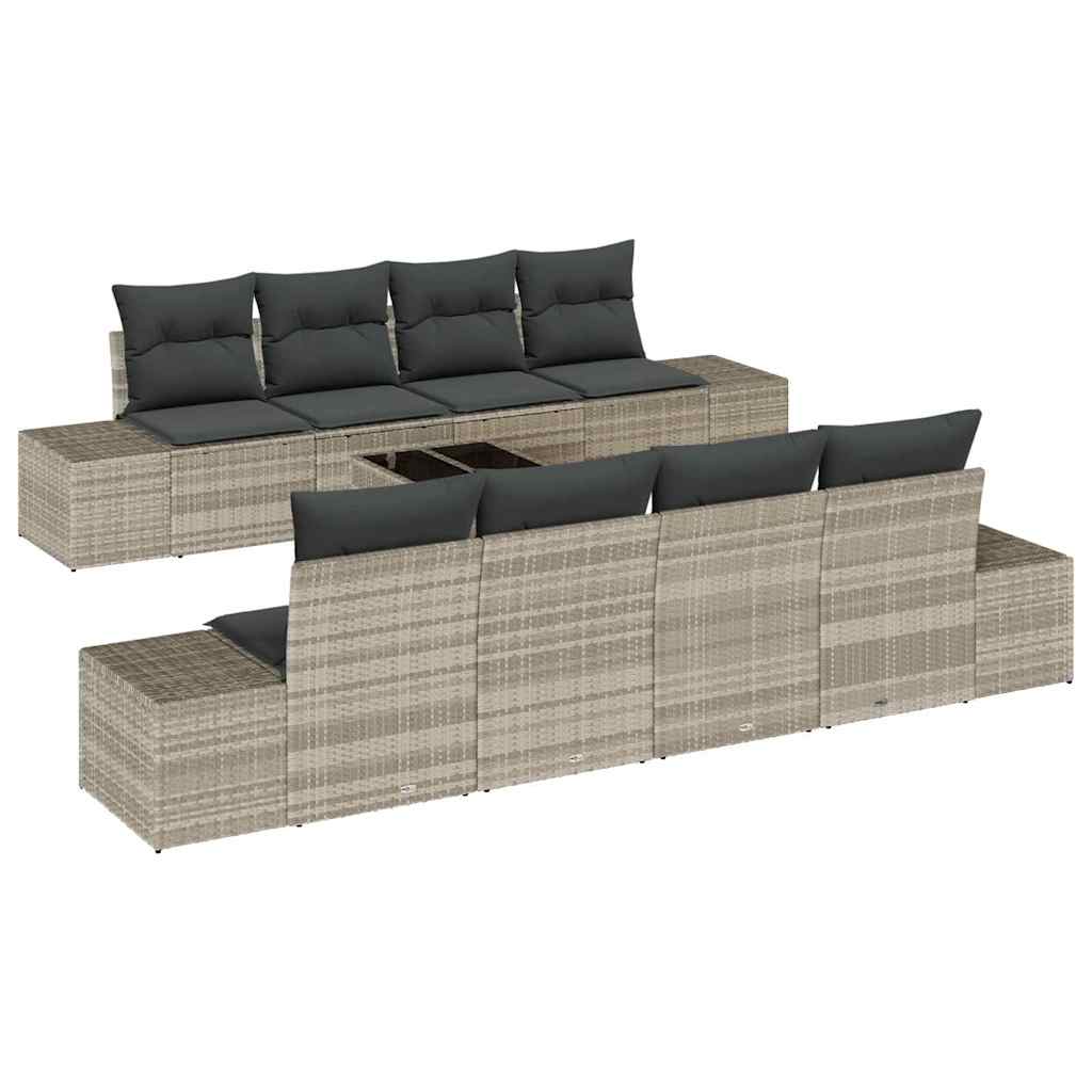 Garten-Sofa-Set 8 pcs Hellgrau und Dunkelgrau Poly-Rattan