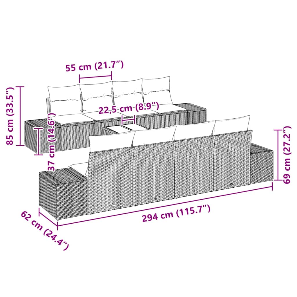 Garten-Sofa-Set 8 pcs Hellgrau und Dunkelgrau Poly-Rattan