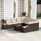 Garten-Sofa-Set mit Kissen 9 pcs Braun und Creme Poly-Rattan