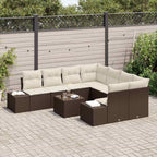 Garten-Sofa-Set mit Kissen 9 pcs Braun und Creme Poly-Rattan