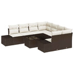 Garten-Sofa-Set mit Kissen 9 pcs Braun und Creme Poly-Rattan