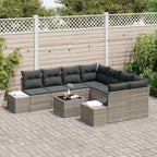 Garten-Sofa-Set 9 pcs Hellgrau und Dunkelgrau Poly-Rattan