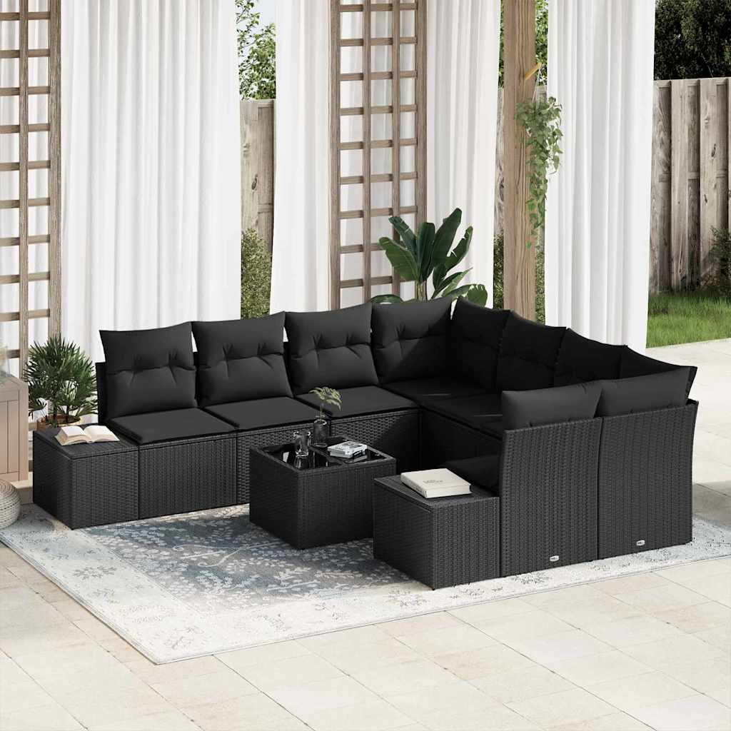 Garten-Sofa-Set mit Kissen 9 pcs Schwarz Poly-Rattan