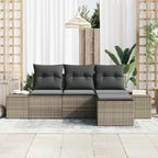 Garten-Sofa-Set mit Kissen mit Speicher 4 pcs Grau Poly-Rattan