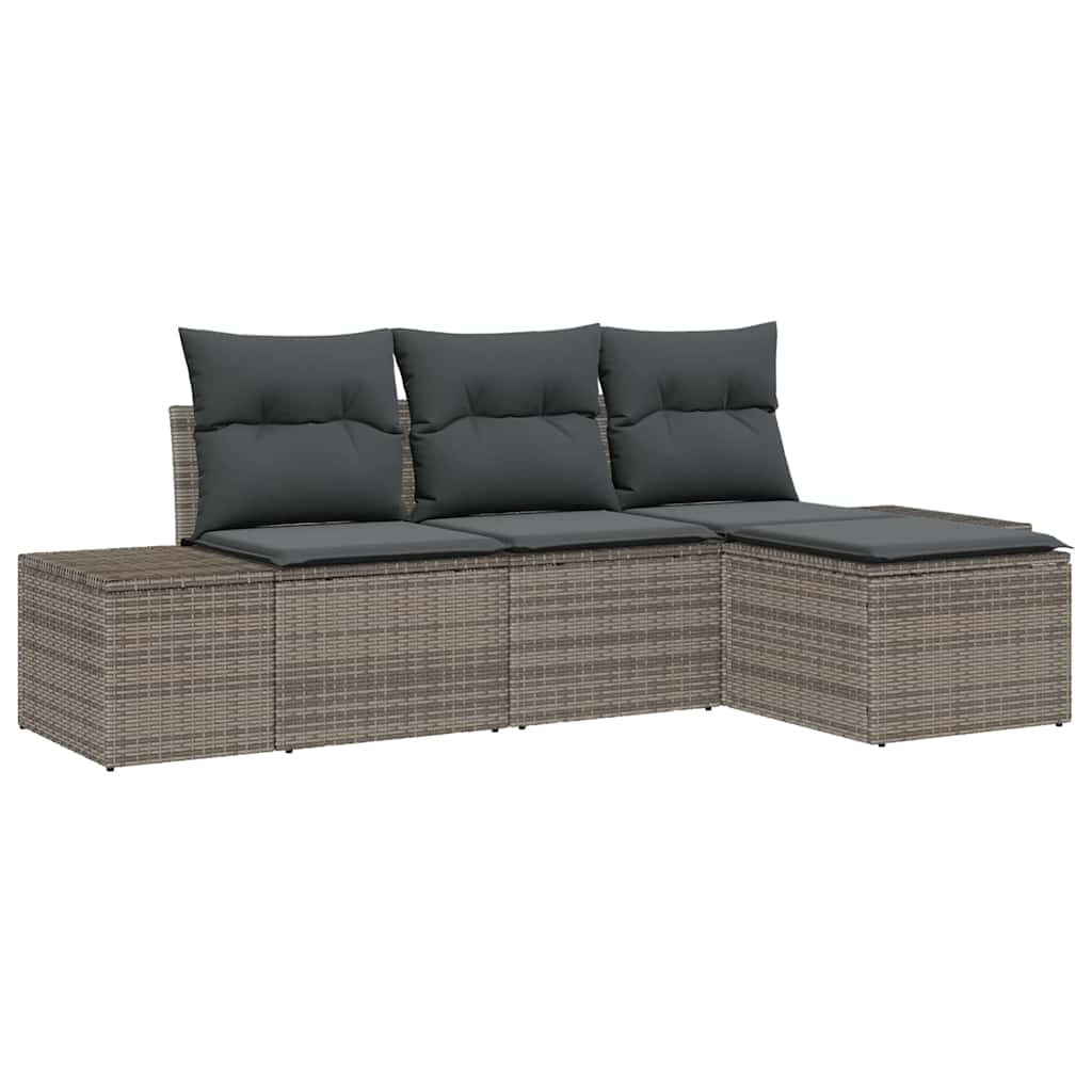 Garten-Sofa-Set mit Kissen mit Speicher 4 pcs Grau Poly-Rattan