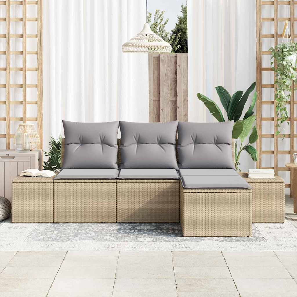 Garten-Sofa-Set mit Kissen 4 pcs Beige und Hellgrau Poly-Rattan