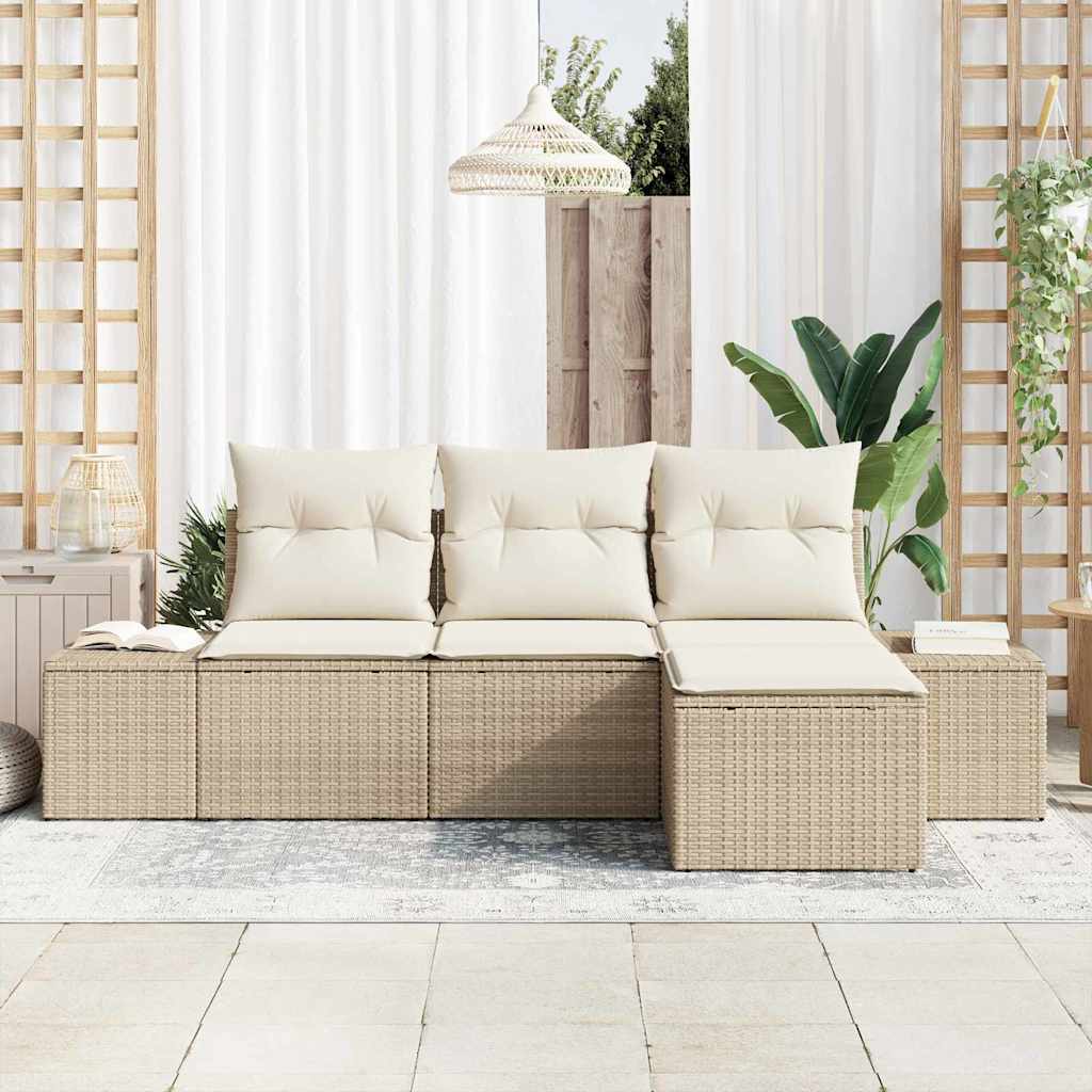 Garten-Sofa-Set mit Kissen 4 pcs Beige und Creme Poly-Rattan