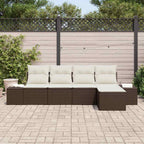 Garten-Sofa-Set mit Kissen 5 pcs Braun und Creme Poly-Rattan