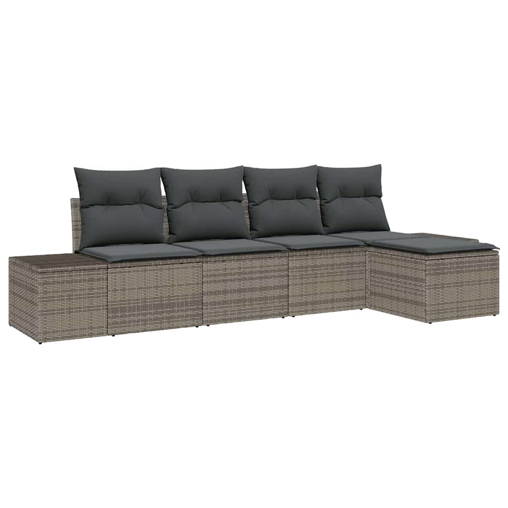 Garten-Sofa-Set mit Kissen mit Speicher 5 pcs Grau Poly-Rattan