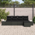 Garten-Sofa-Set mit Kissen 5 pcs Schwarz Poly-Rattan