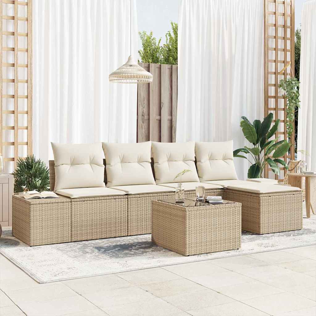 Garten-Sofa-Set mit Kissen 5 pcs Beige und Creme Poly-Rattan