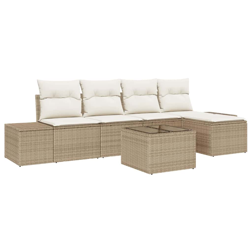 Garten-Sofa-Set mit Kissen 5 pcs Beige und Creme Poly-Rattan