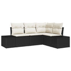 Gartensofa-set mit Speicher 4 pcs Schwarz und Creme Poly-Rattan