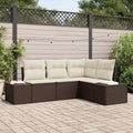 Gartensofa-set mit Speicher 4 pcs Braun und Creme Poly-Rattan