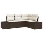 Gartensofa-set mit Speicher 4 pcs Braun und Creme Poly-Rattan