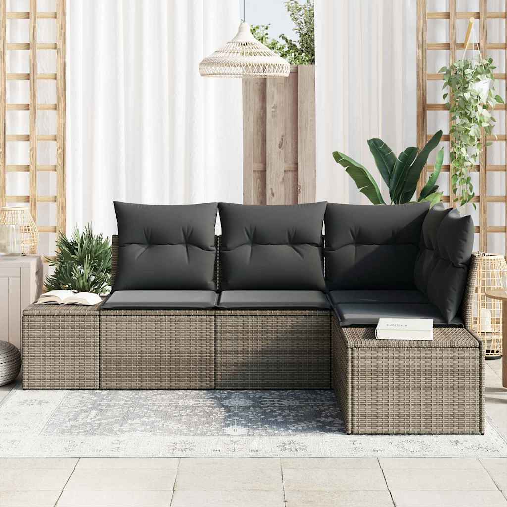 Gartensofa-set mit Speicher 4 pcs Grau Poly-Rattan