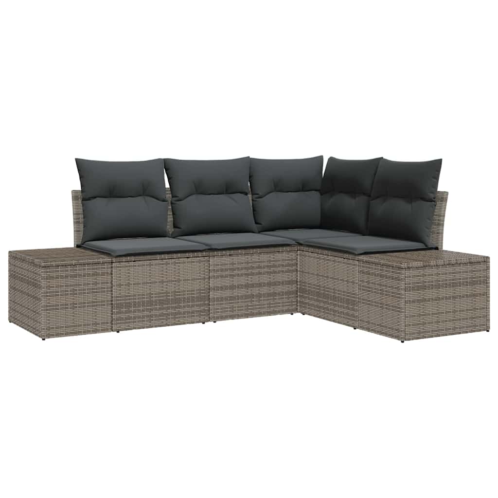 Gartensofa-set mit Speicher 4 pcs Grau Poly-Rattan
