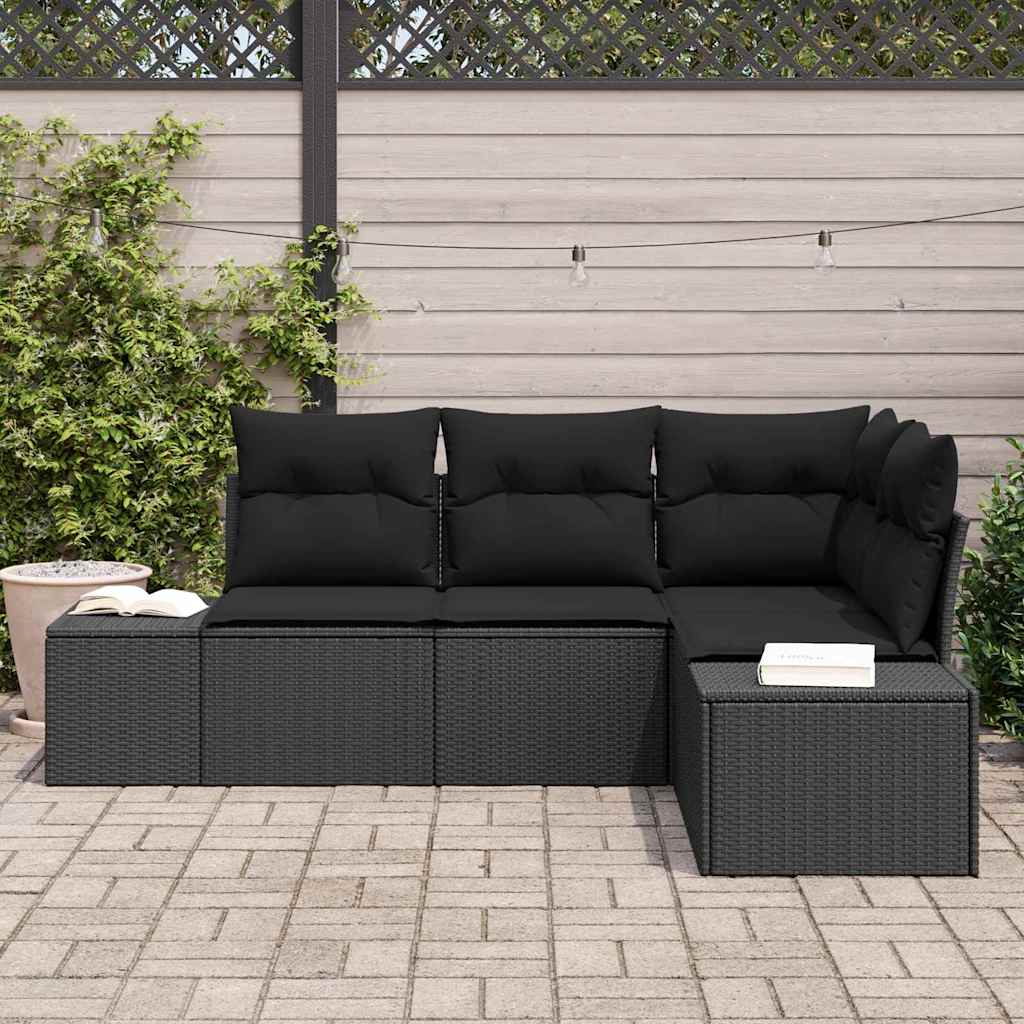 Gartensofa-set mit Speicher 4 pcs Schwarz Poly-Rattan