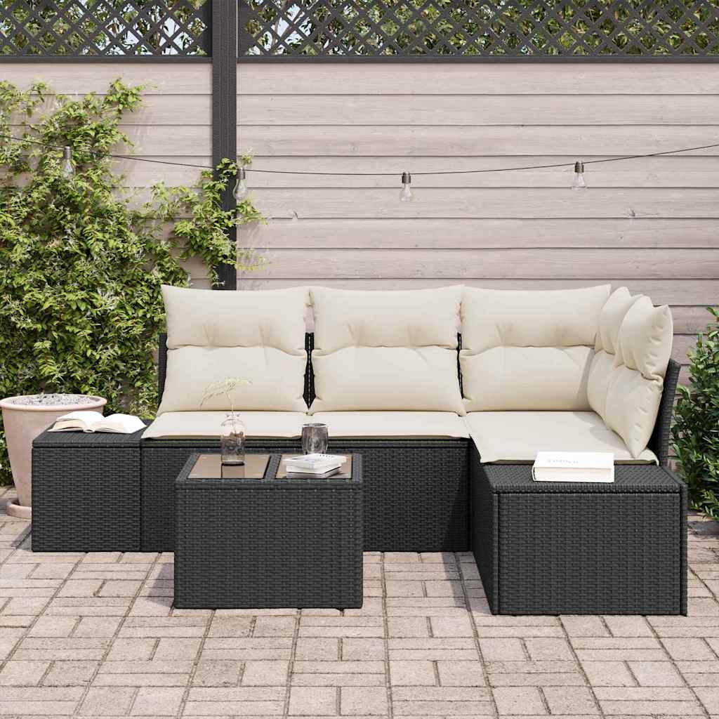 Gartensofa-set mit Speicher Braun und Creme Poly-Rattan