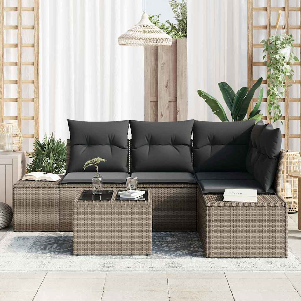 Gartensofa-set mit Speicher Hellgrau Poly-Rattan