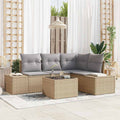 Gartensofa-set mit Speicher Beige und Hellgrau Poly-Rattan