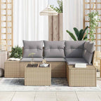 Gartensofa-set mit Speicher Beige und Hellgrau Poly-Rattan